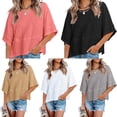 thumbnail image 3 of JUUNthy Womens Summer T-Shirt, Round Neck Loose Fit Short Sleeve Trendy Casual Blouse Gray S, 3 of 5