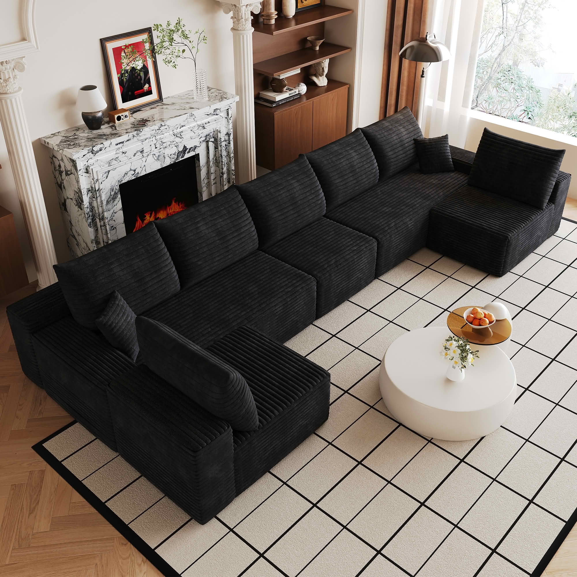 MAYEERTY 166 Inch U‑Shaped Cloud Sectional Sofa, Modern Minimalist Plush Corduroy Deep‑Seat Corner Couch, No Assembly Required for Living Room Apartment Bedroom