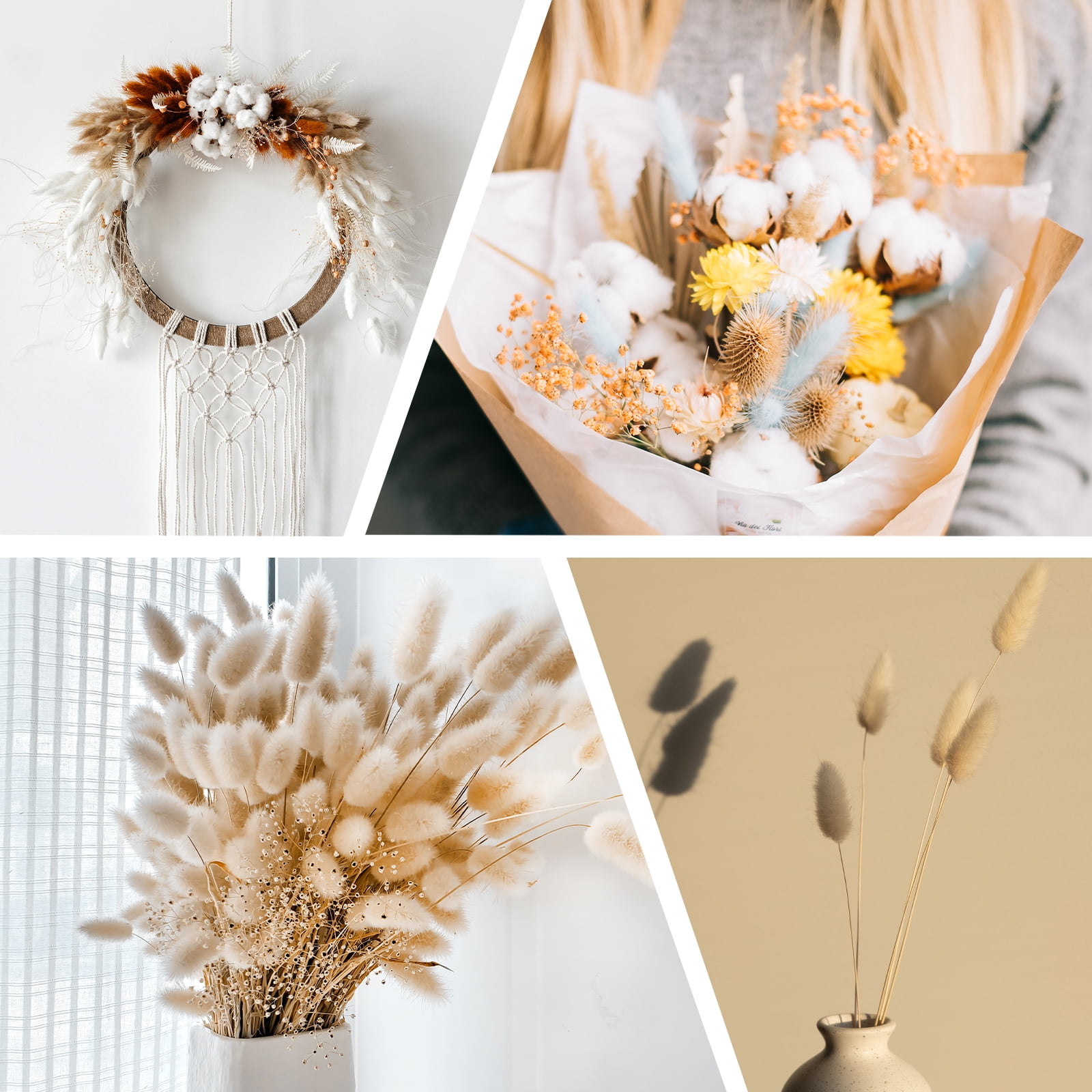 Uxcell 15.7in Bunny Tails Dried Flowers, 150pcs Pampas Grass Decor Rabbit Tail Natural Pampas Grass Bulk Fluffy Faux Pampas Grass Small Dried, Pink