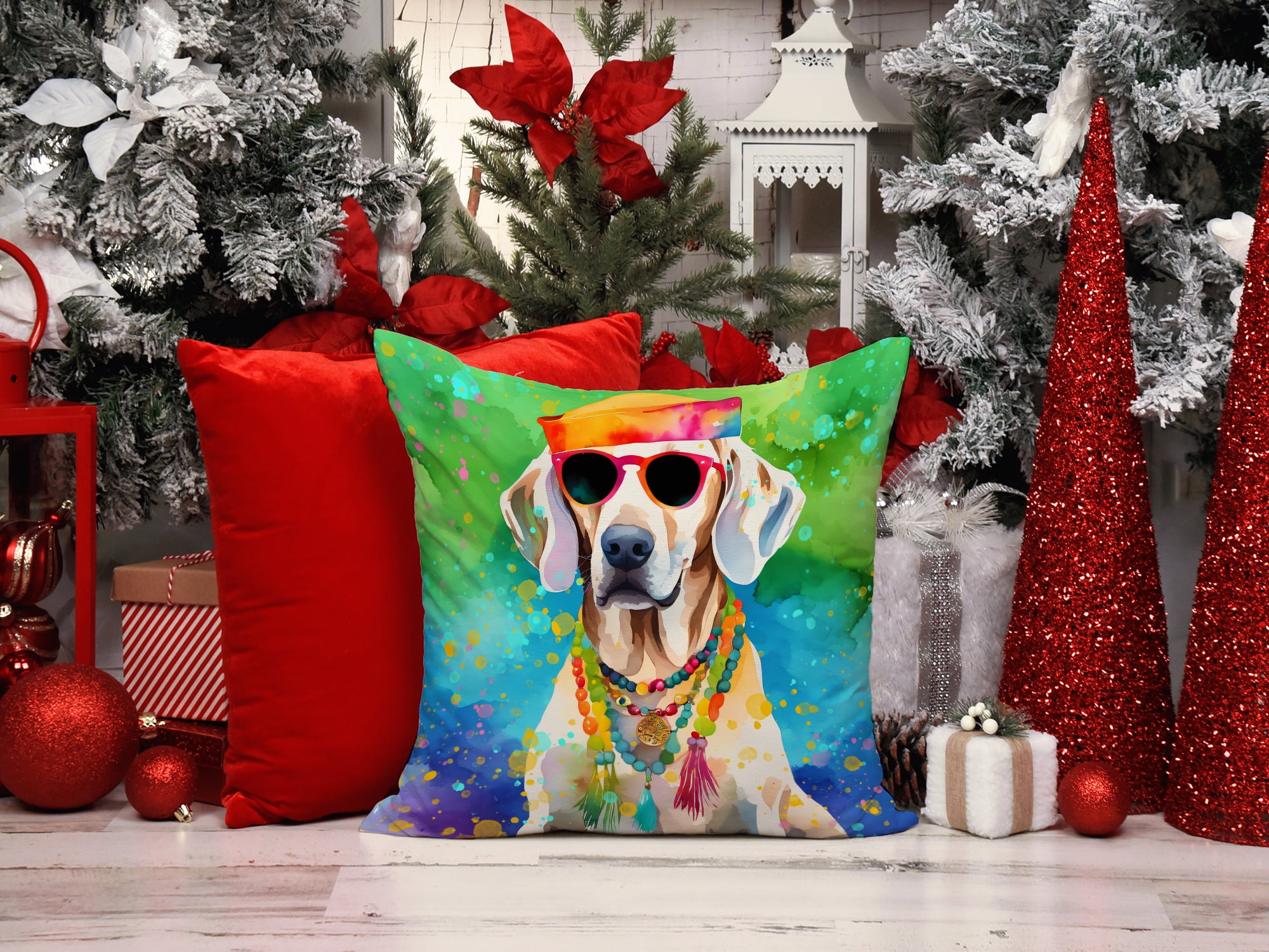 Weimaraner Hippie Dawg Fabric Decorative Pillow 18 in x 18 in