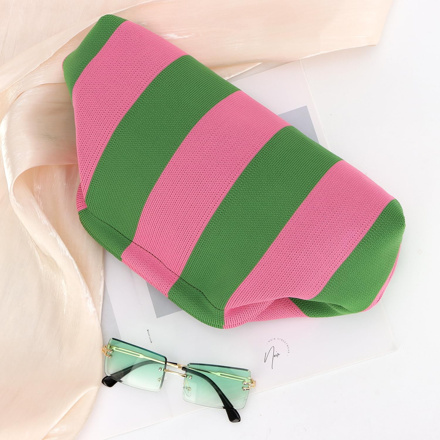 Summer Beach Clutch Purses for Women Woven Crochet Handbags Dumpling Clutch Ruched Cloud Purse Casual Colorblock Bag