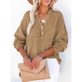 thumbnail image 3 of Womens Casual Button V Neck Long Sleeve Shirts Oversized Solid Blouses Tops Earthy Yellow XL, 3 of 5