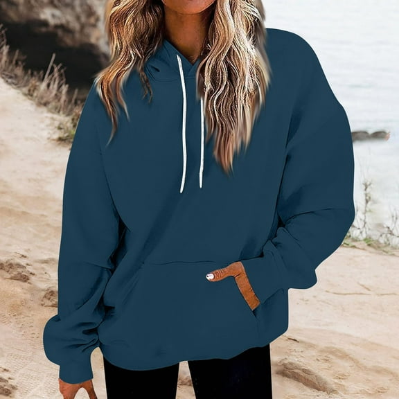 Hoodies for Women Long Sleeve Oversized Sweatshirts 2025 Trendy Drawstring Pullover with Pockets Preppy Fall Clothes