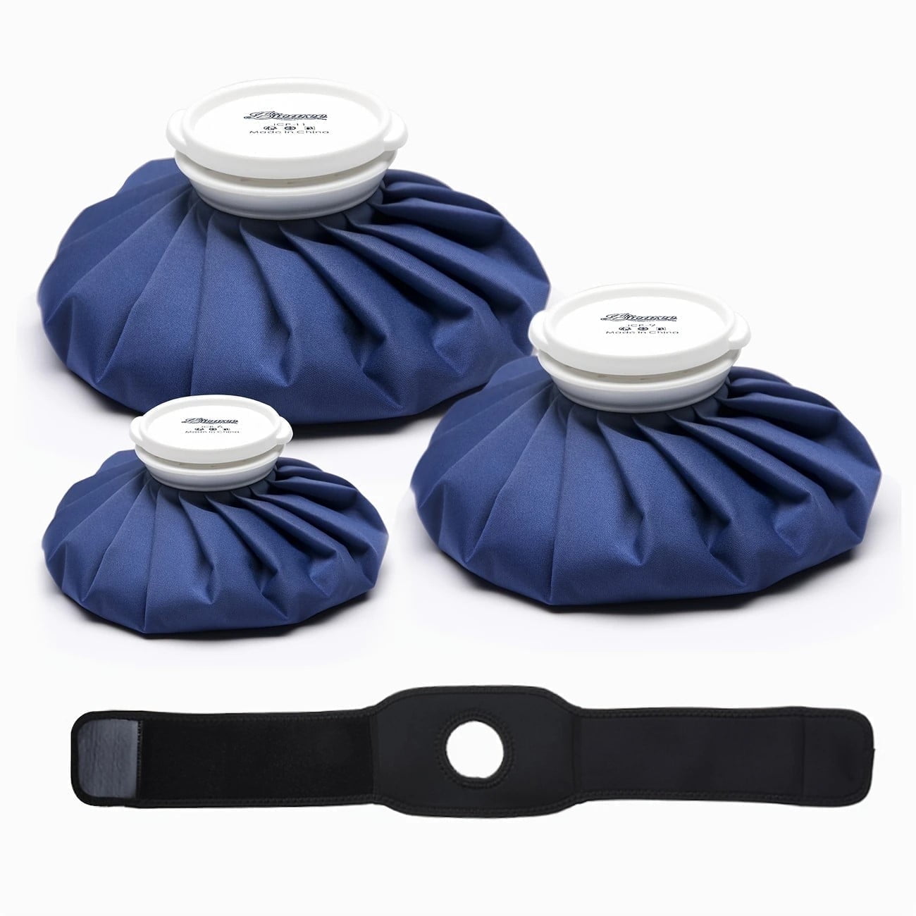 BYXAS Reusable Hot & Cold Therapy Ice Pack Bag with Elastic Breathable Support Wrap, 4-Pack, 3 Sizes (6"/9"/11")