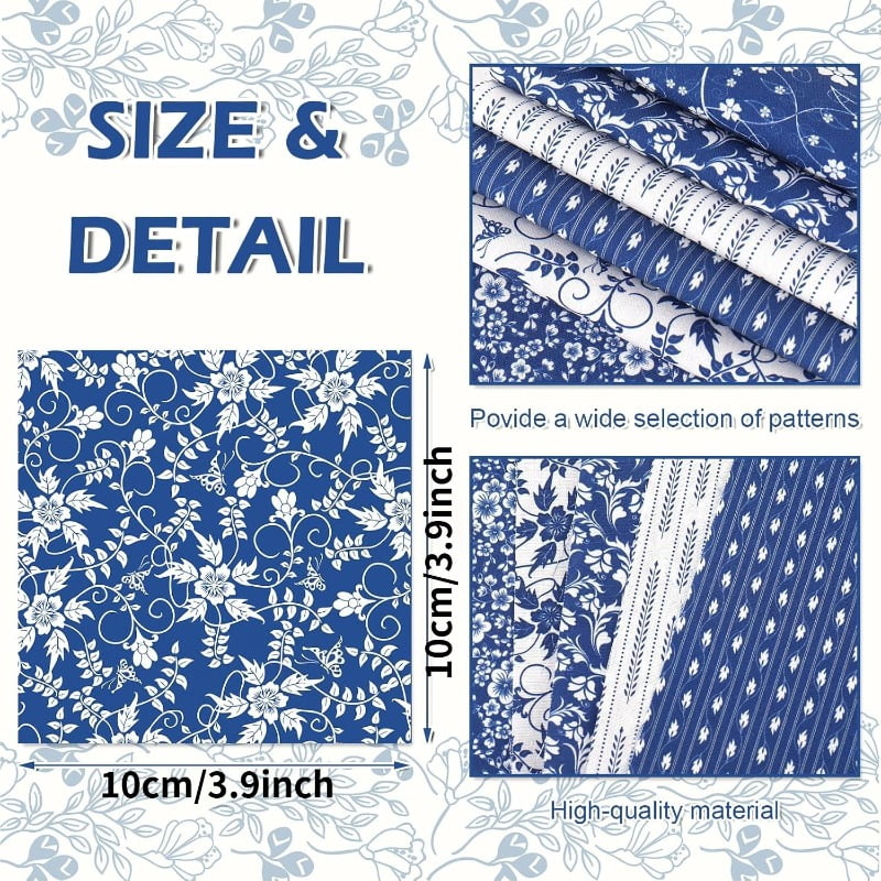 Heymaple 50Pcs 4"x4" Precut Fabric Squares,  DIY Patchwork Bundle for Sewing and Crafting, Chinoiserie Series