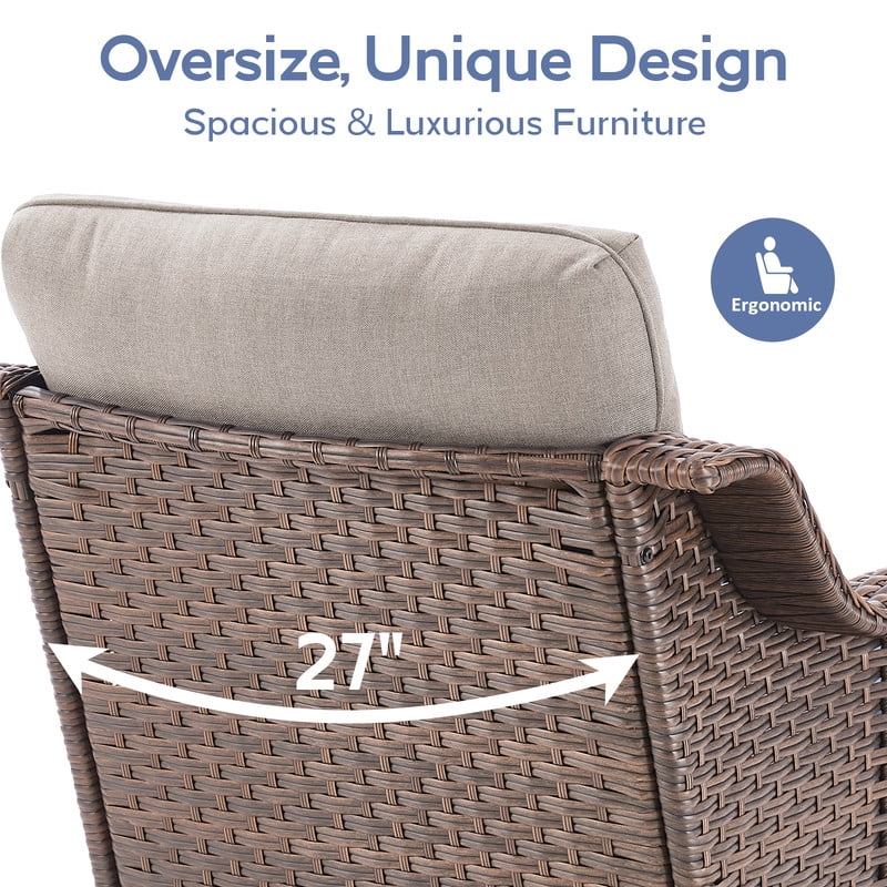 PARKWELL 3-Piece Outdoor Swivel Rocker Chair with Side Table,All-Weather Rattan Swivel Glider Rocking Lounge Chair,Patio Bistro Set for Porch Deck Backyard,Brown/Beige