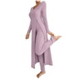 thumbnail image 2 of Pincandy Women's Solid Color Pajama Set - Crew Neck Long Sleeve Top & Pants, Casual & Comfortable for Homewear, 2 of 5