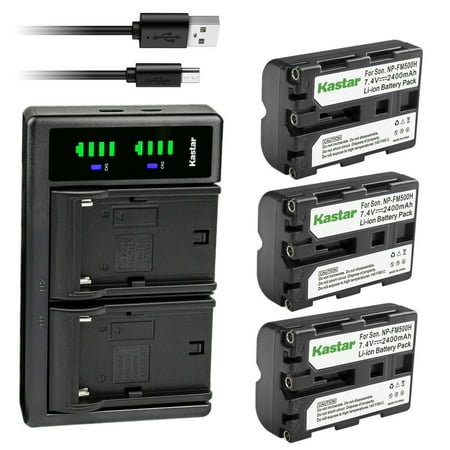 Kastar 3-Pack Battery and LTD2 USB Charger Replacement for Sony NP-FM500H Battery BC-VM10 Charger DSLR-A200 α200 α300 α350 α450 α500 α550 α560 α580 α700 α850 α900 α57 α58 α65 α68 α77 α99 Camera