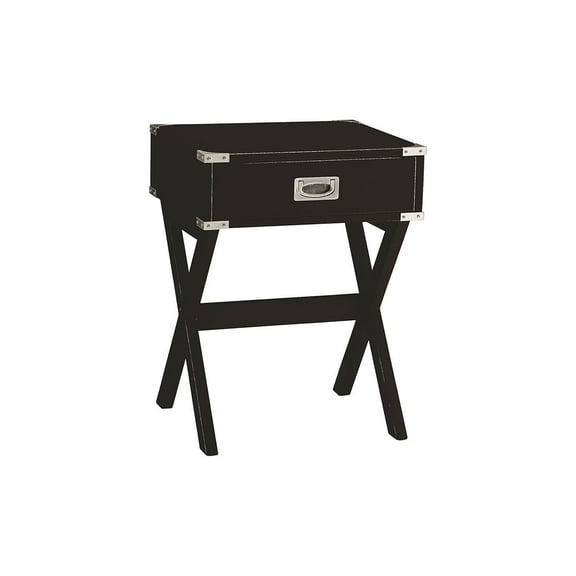 HomeStock French Flair Wood Square End Table in Black, Wooden "X" shape base, 1 Storage Drawer, 16"D x 18"W x 24"H, Contemporary Style End Table