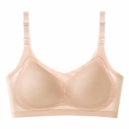 Virmaxy Womens Nursing Bras Pregnant Alluring Ultra-thin Lace Bra Without Steel Ring Breast Upward Front Opening Feeding Bra Underwear Nursing Bras Beige M