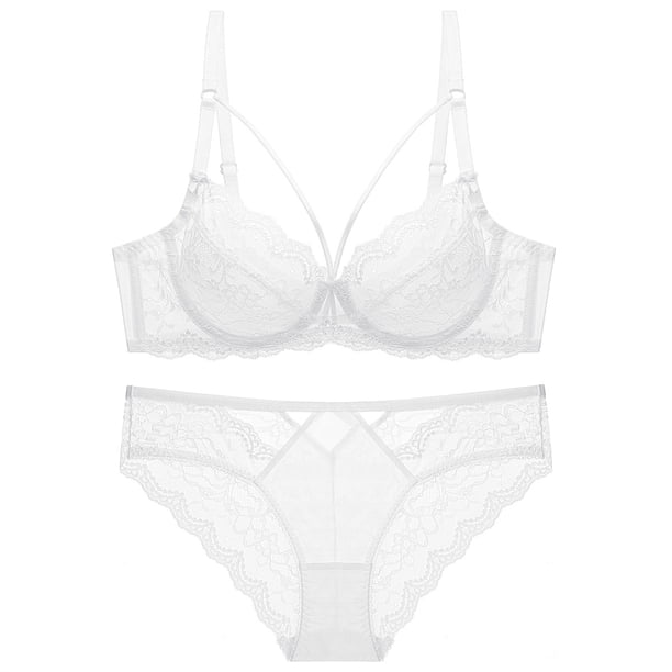 Sujetador transparente ultrafino de encaje sexy sin esponja, ropa interior para mujer, conjunto de sujetador pequeño con pecho grande