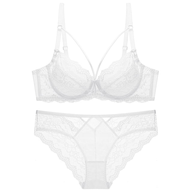 Sujetador transparente ultrafino de encaje sexy sin esponja, ropa interior para mujer, conjunto de sujetador pequeño con pecho grande