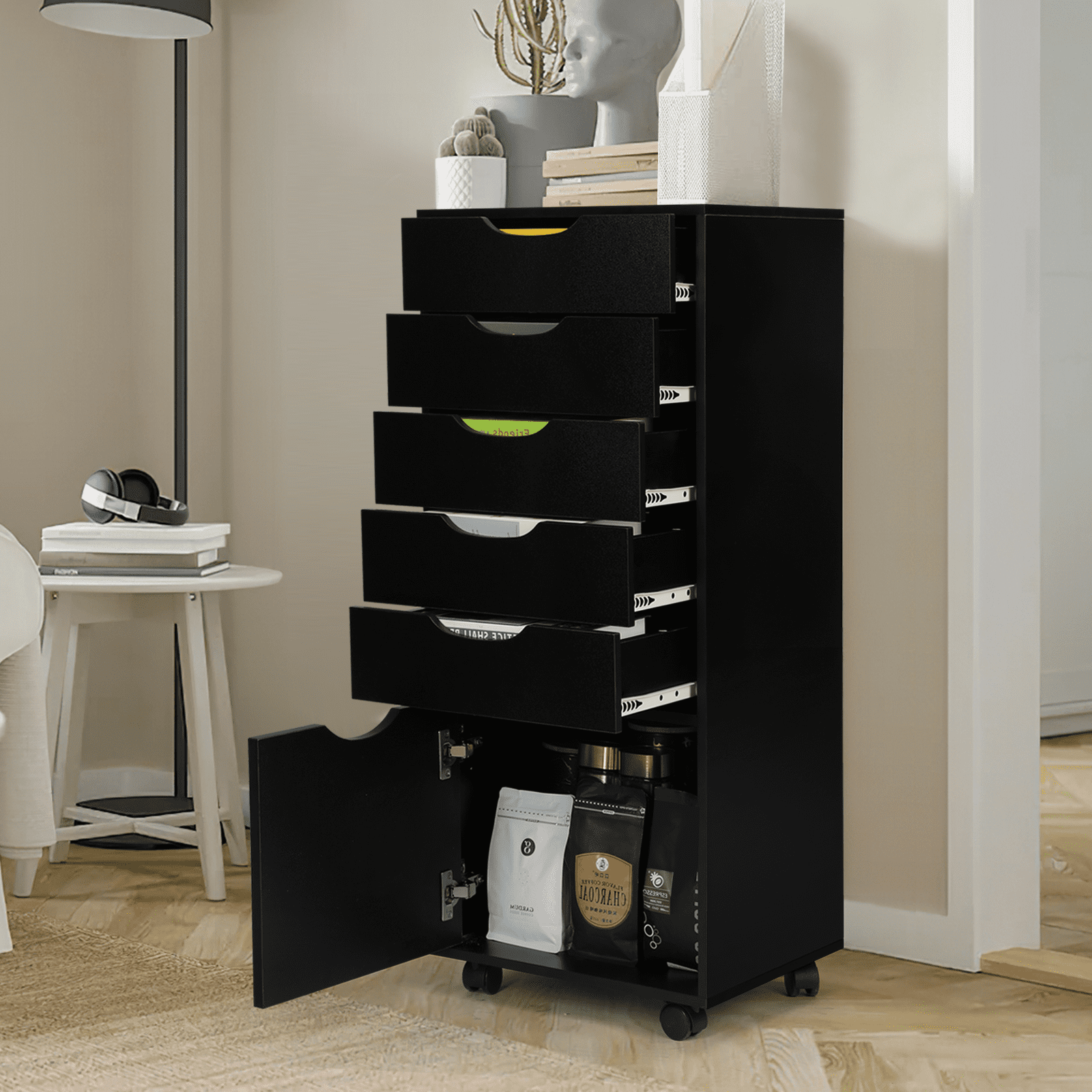 RichYa Mobile File Cabinet,Rolling Storage Drawers on Wheels,5-Drawer Storage Organizer Chest for Home Office (Black)