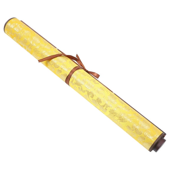 ETHZZLE 1Pcs Calligraphy Scroll for Home Decoration and Practice Yellow Silk Brocade Reusable Chinese Accessory