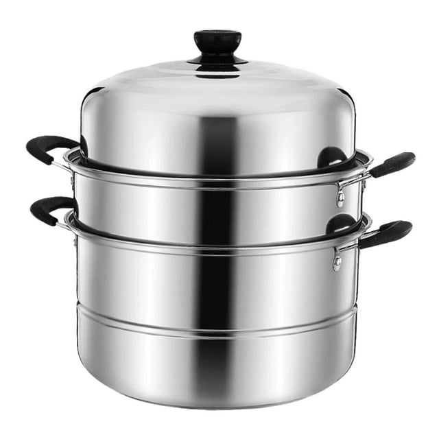 Olla de con tapa de vaporera de acero inoxidable de acero inoxidable de 3 niveles vaporizador de alimentos para cocinar para alimentos 30 cm