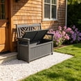 thumbnail image 2 of Outdoor Wooden Storage Bench with Armrests and Backrest, Deck Box with Removable Waterproof Liner for Patio Garden, Gray, 2 of 8