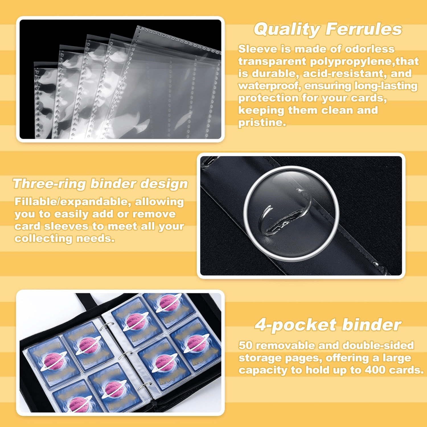 Humyoun Card Binder 4 Pocket PU Waterproof Trading Binder For 400
