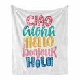 thumbnail image 1 of Saying Soft Flannel Fleece Blanket, Hello in Different Languages with Floral and Abstract Details Fun Greeting Words Art, Cozy Plush for Indoor and Outdoor Use, 50" x 70", Multicolor, by Ambesonne, 1 of 6