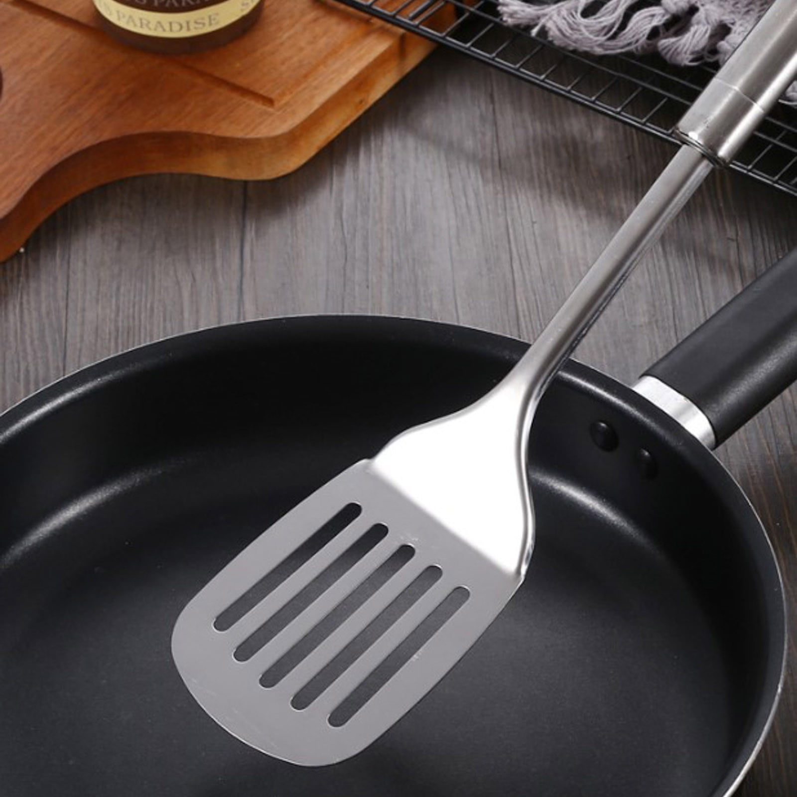 Stainless Steel Cooking Utensil Set For Kitchens Long Handled Shovel Frying Pan Accessories 13.26*3.14 inch Silver-C