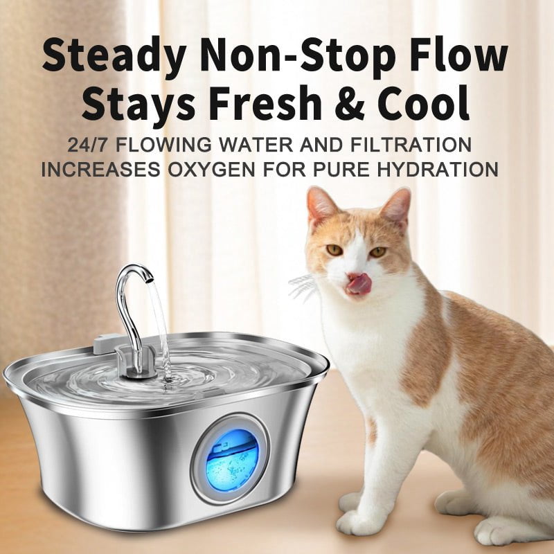 HEYBO Stainless Steel Cat & Dog Water Fountain, 3.2L Automatic Filtered Dispenser for Pets