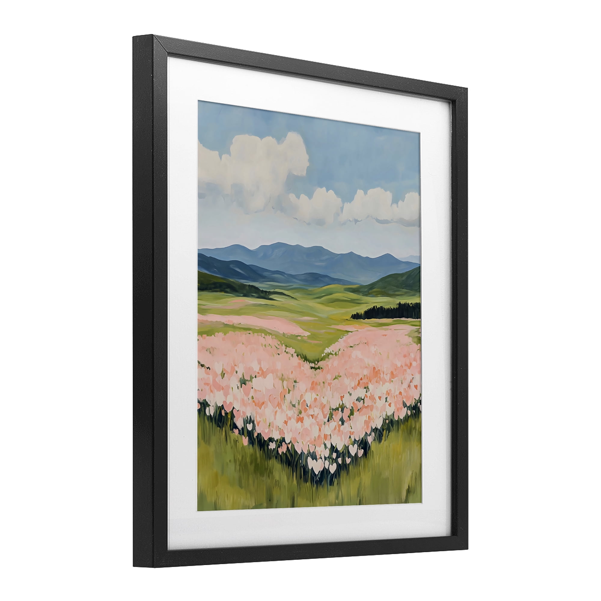 Stupell Industries Heart Shaped Flower Field Black Framed Print Under Glass, design by The Prints Vibe