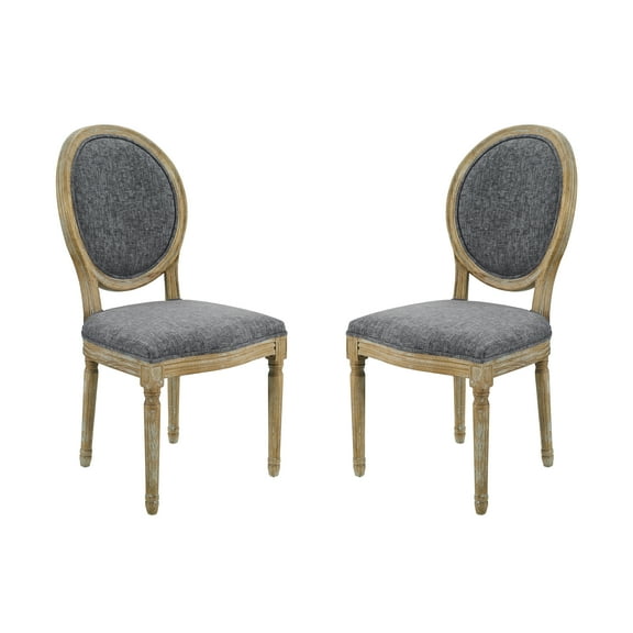 Linon Avalon Full Back Casual Dining Chair, Set of 2, 18" Seat Height, Dark Natural Brown Finish with Charcoal Fabric