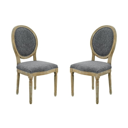 Linon Avalon Full Back Casual Dining Chair Set of 2 18 Seat Height Dark Natural Brown Finish with Charcoal Fabric