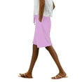 thumbnail image 2 of Women's Cotton Linen Elastic Waist Shorts with Drawstring and Side Pockets, Casual Solid Color Mid-Length Summer Shorts for Daily Wear, Lounge, and Outdoor Activities Pink XXXXL, 2 of 8