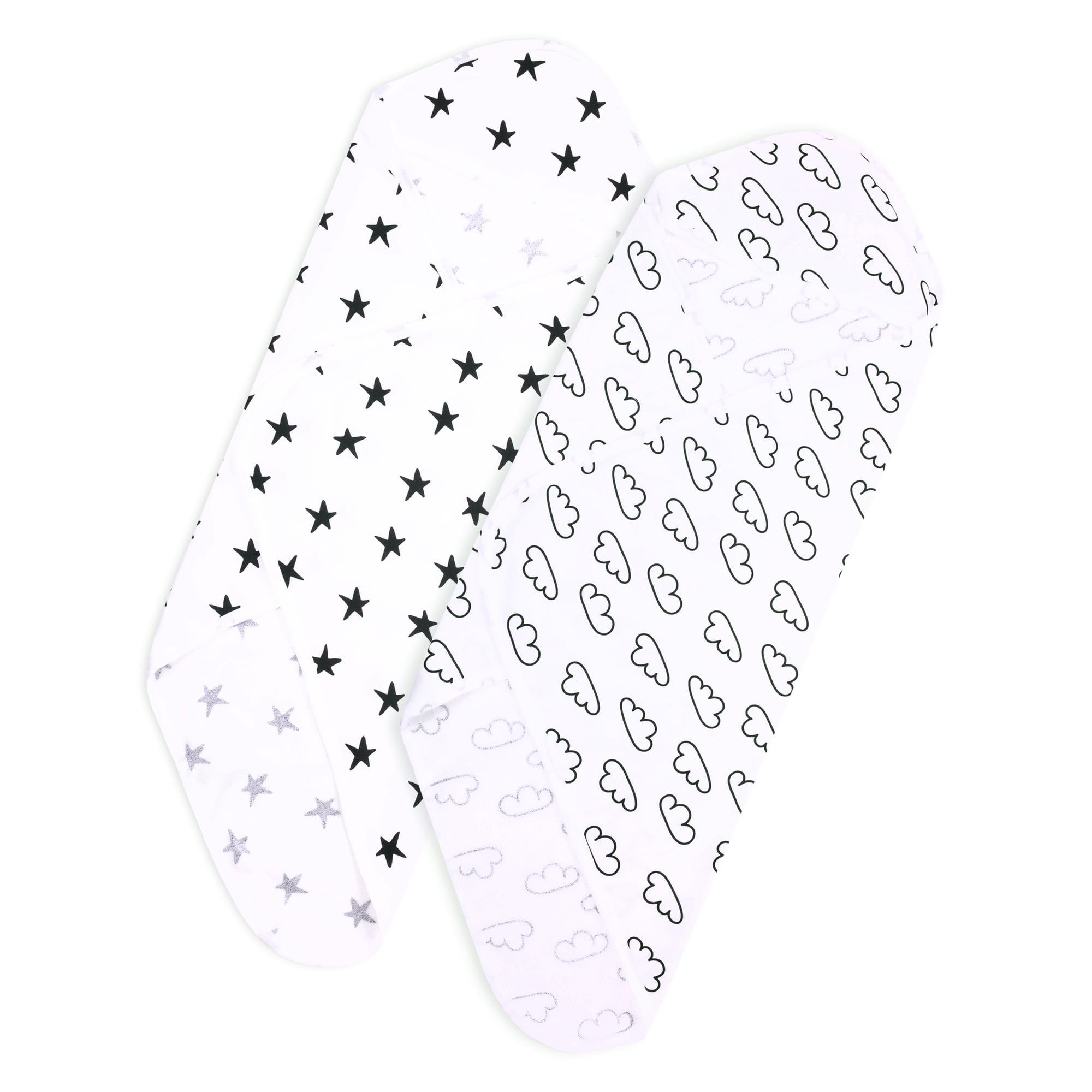 Little Star Organic Terry Cloth Hooded Bath Towel, 2 Pack, White-Black