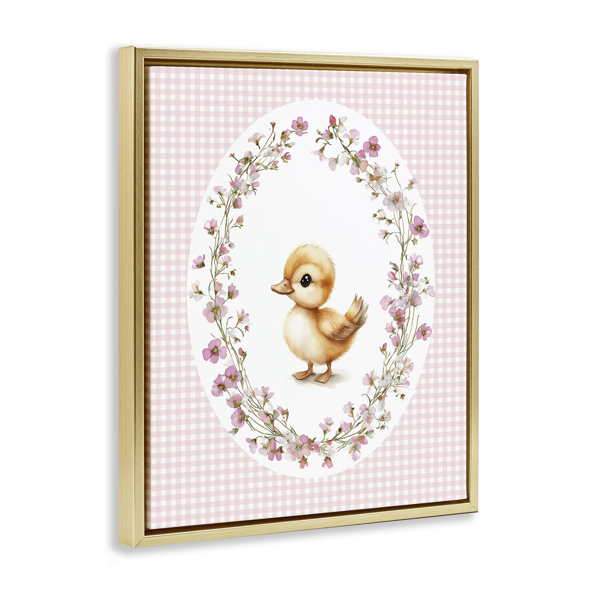 Stupell Industries Spring Gingham Duckling Gold Framed Floater Canvas Wall Art, design by Christine Simpson Art