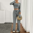 thumbnail image 3 of Maean Womens Lounge Sets Long Sleeve Striped Shirts and Drawstring Wide Leg Palazzo Pants 2 Piece, 3 of 7