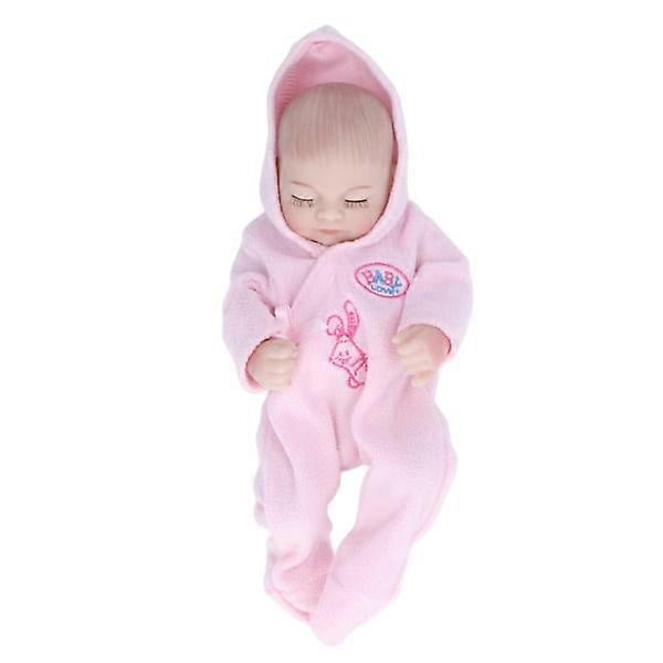 10-inch Reborn Dolls soft silicone delicate facial details washable lifelike baby doll toy with pajamas pink