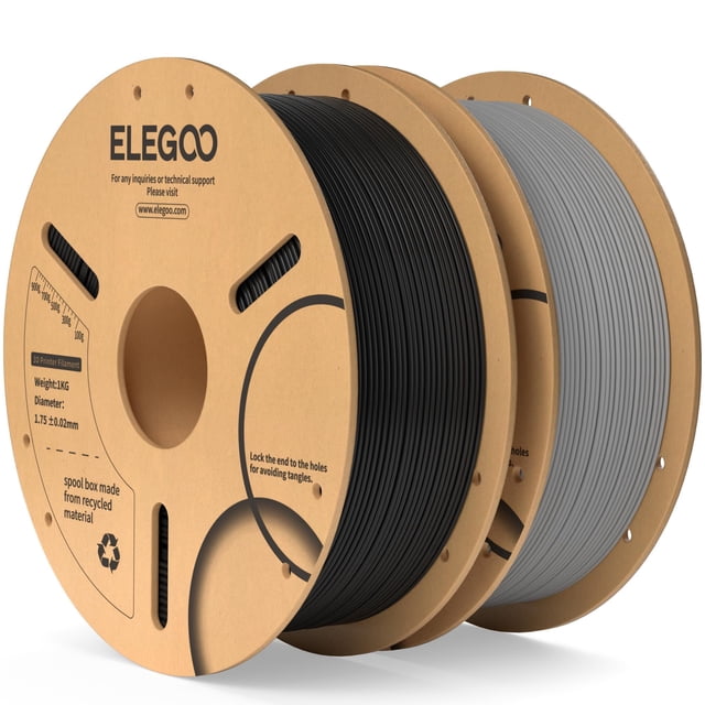 Filamento para impresora 3D ELEGOO PLA de 1,75 mm, negro y gris, 2 kg, 2