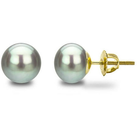 14kt 6-7mm Button Shape Grey Freshwater Pearl Screw-Back Stud Earrings
