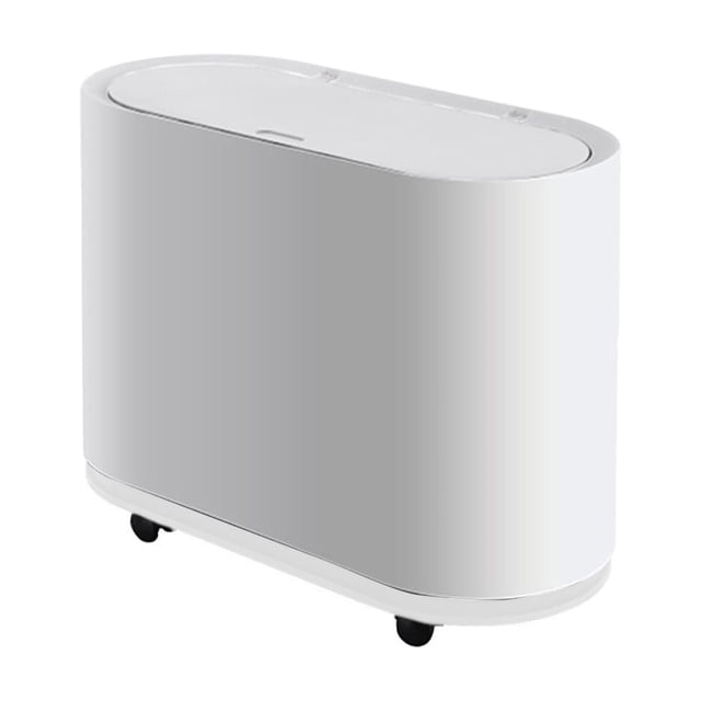 Slim Push to Open Trash Can with Wheels, Double Compartment Wet and Dry Waste Sorting Bin, Narrow Plastic Garbage Can with Removable Inner Bucket for Bathroom Bedroom Kitchen, 10 Liter^