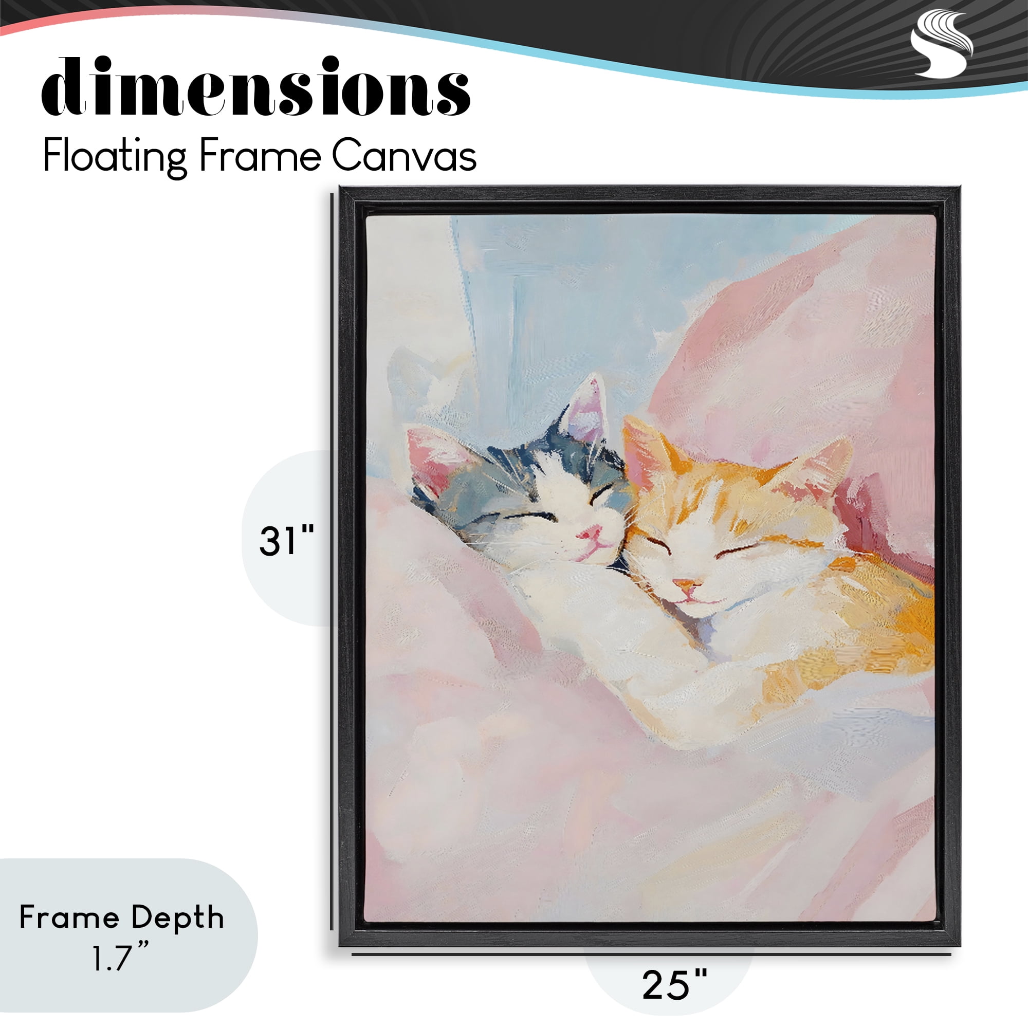 Stupell Industries Sleeping Kittens Embrace Black Framed Floater Canvas Wall Art, design by The Prints Vibe