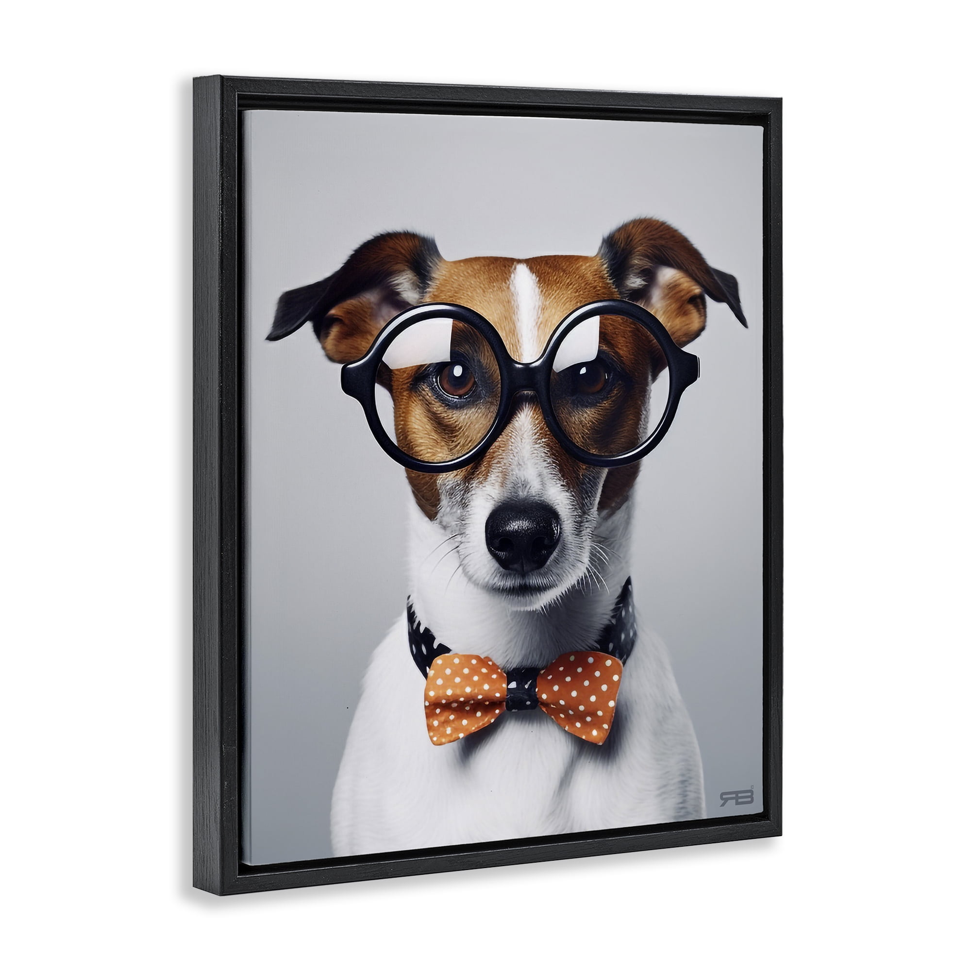 Stupell Industries Hipster Bowtie Dog Animals & Insects Painting Black Floater Framed Canvas Art Print Wall Art, 17 x 21