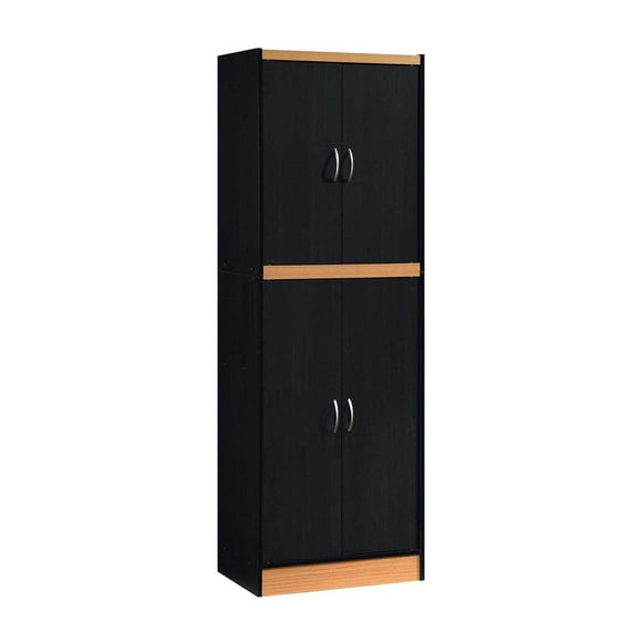 Hodedah HI224 Garde-Manger de Cuisine de Rangement à 4 Portes, 4 Tablettes et 5 Compartiments, Black Beech