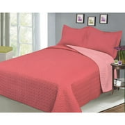Luxury Fashionable Reversible Solid Color Bedding Quilt Set, Coral/Salmon