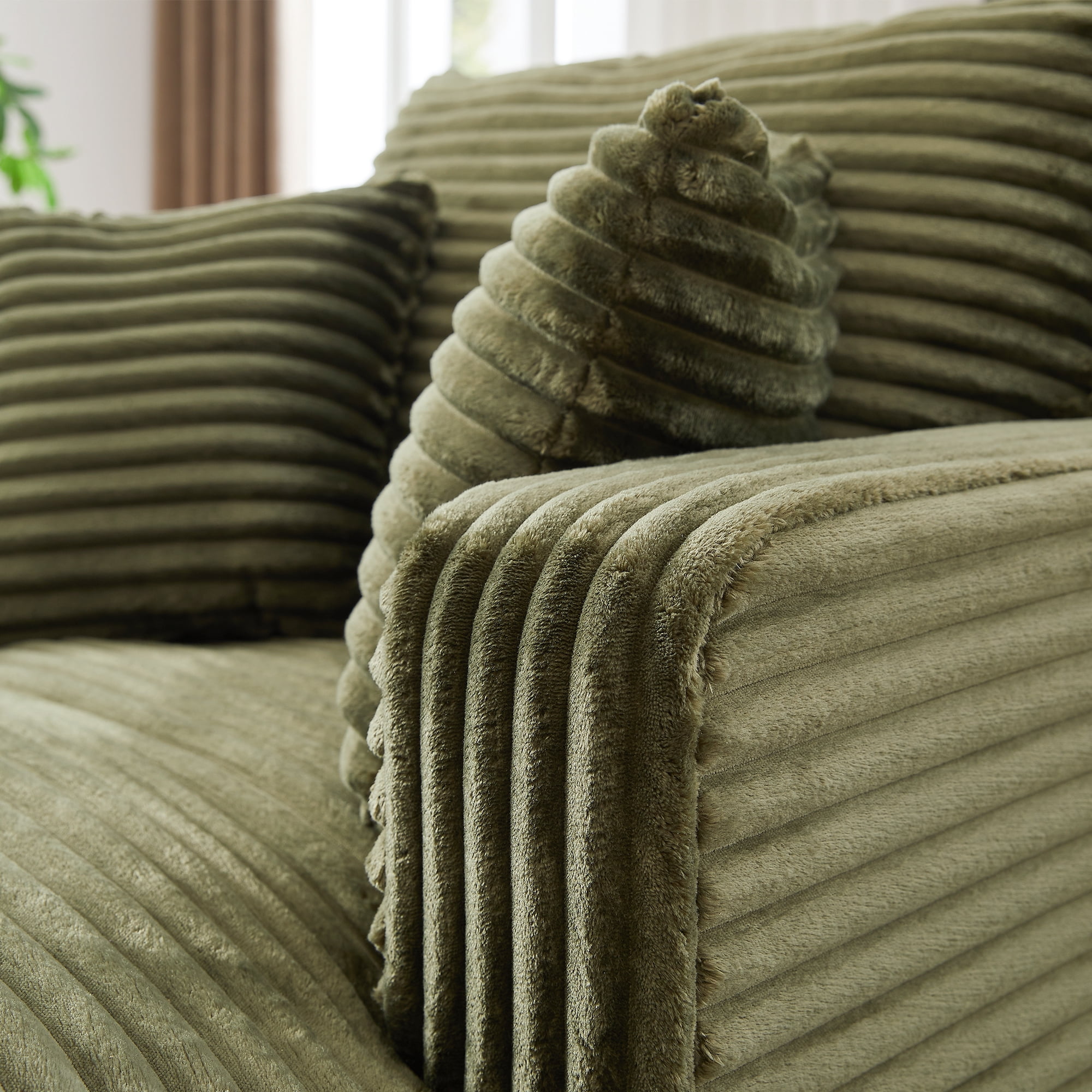MAYEERTY Corduroy Single Chaise Lounge Sofa, Modern Comfy Sleeper Couch for Apartment, 65×39" Green