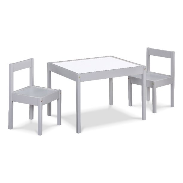 Pemberly Row 3Piece Wood Dry Erase Kids Table & Chair Set in Gray