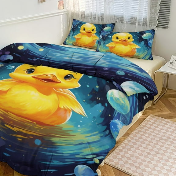 Q-version Funny Little Yellow Duck Bedding Set with Zipper Closure for Girls & Boys