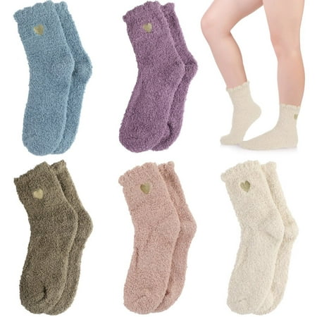 

5 Pairs Women’s Socks Fluffy Coral Fleece Socks Fuzzy Socks for Women with Small Heart Warm Soft Winter Socks for Women Winter Gifts for Women Multicoloured