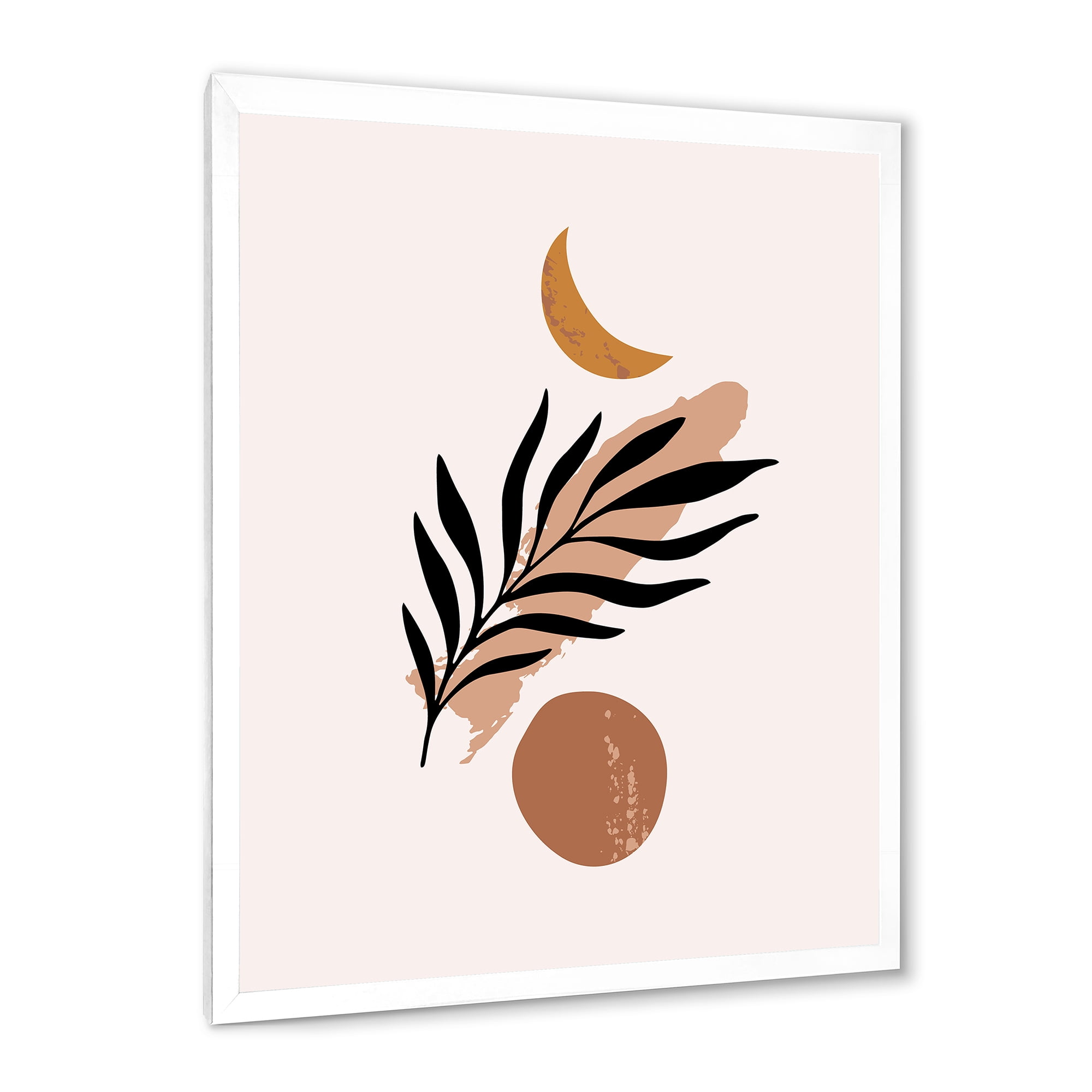 Designart 'Abstact Tropical Palm Leaf, Minimal Sun And Moon I' Modern Framed Art Print