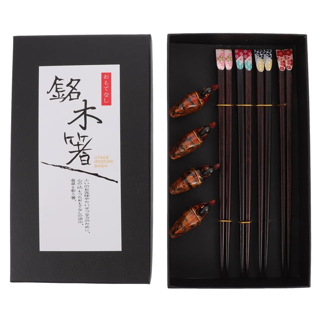 1 Set Japanese Style Chopsticks Practical Wooden Cutlery Gift with Rests