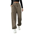 thumbnail image 4 of Brondbend Womens Jogger Sweatpants Long Pants for Women Casual Solid Color Drawstring Elastic Waist Cotton Workout Trousers with Pocket Wide Leg Outdoor Sport Winter Comfortable, 4 of 6