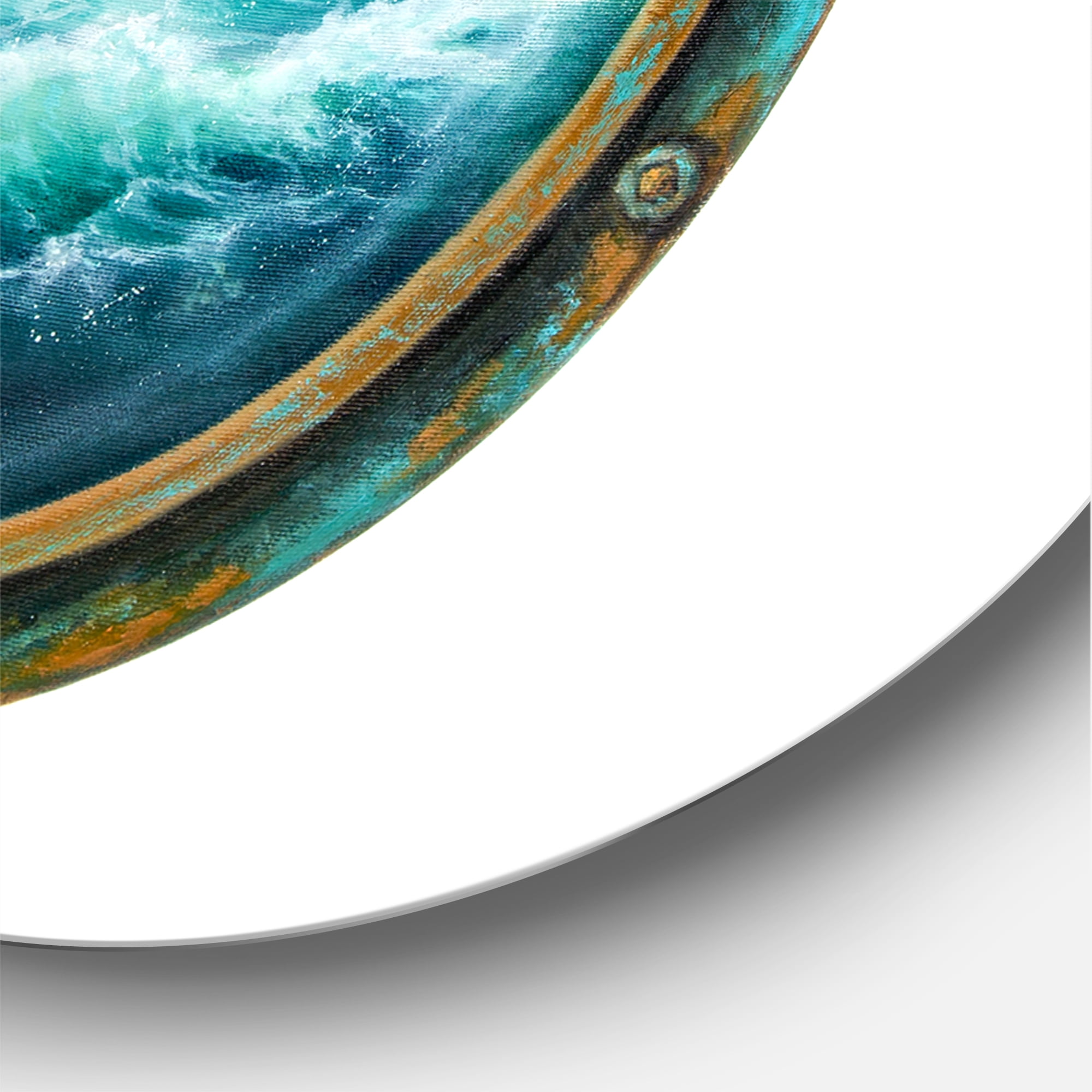 Designart 'Ship In Stormy Ocean Through Cabin Window' Nautical & Coastal Circle Metal Wall Art 11x11 - Disc of 11