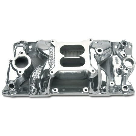Edelbrock 75011 RPM Air-Gap Intake Manifold; Polished Finish; 4 bbl Carb; 1500-6500rpm; Non-EGR; For Square-Bore Carbs; Street/Hi Perf. Use Only;