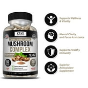 Kaya Naturals Mushroom Complex Supplement, 10 Mushroom Extracts- Lions Mane - Reishi - Shiitake