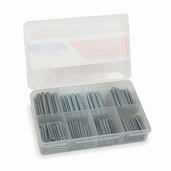 Slotted Spring Pin Assortment, Steel, Zinc Plated, 170 Pcs